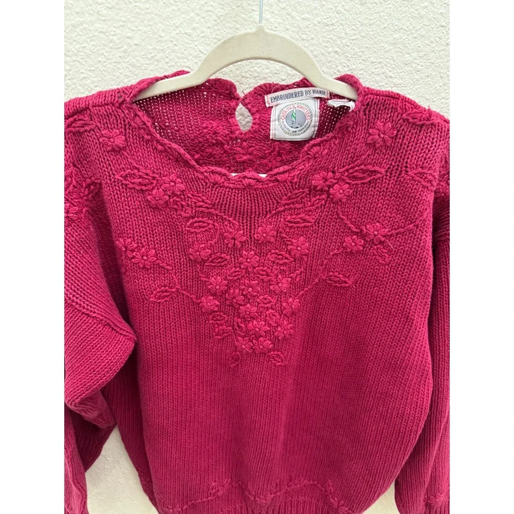 Cape Isle Knitters Hand Embroidered Floral 3D Knit Sweater Womens Small Pink VTG - Picture 3 of 7